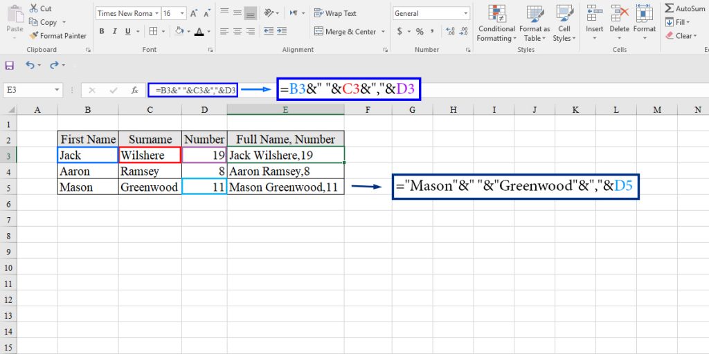 How to concatenate using & operator in Excel
