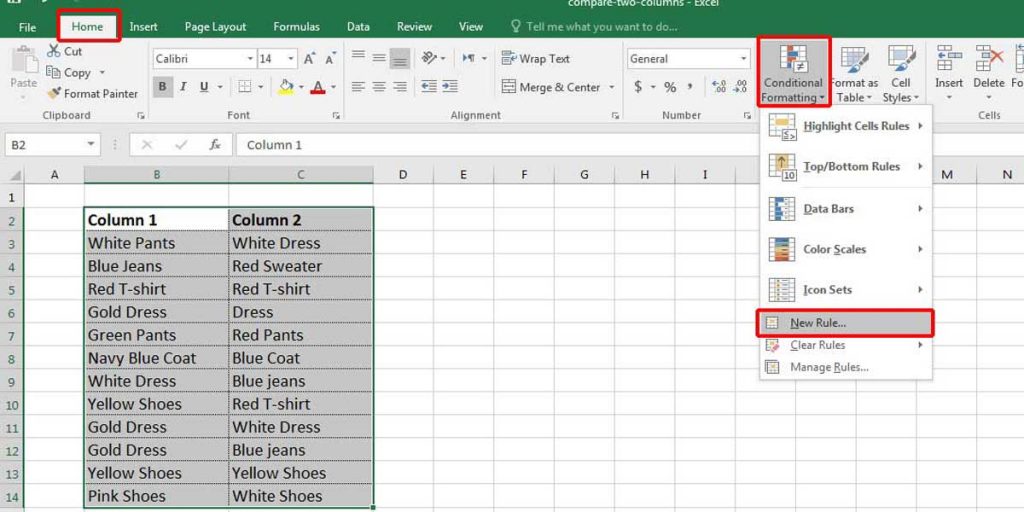 Click on the “Home” tab and click on the “Conditional Formatting” option, in the Styles group. Then, select “New Rule.”