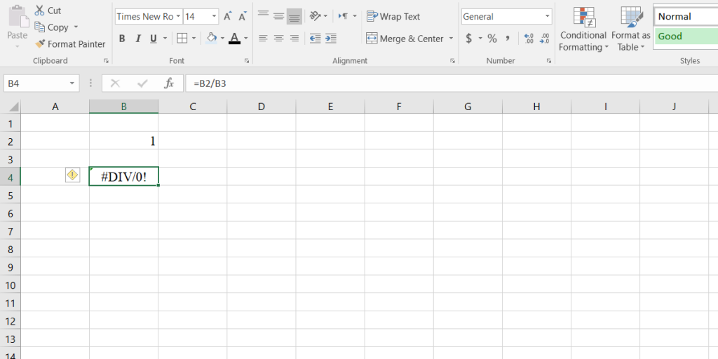 Excel DIV/0 error
