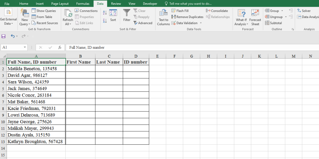 How to split cells in Excel