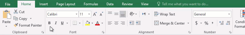Clicking a tab in the Excel tab list changes the ribbon tab.