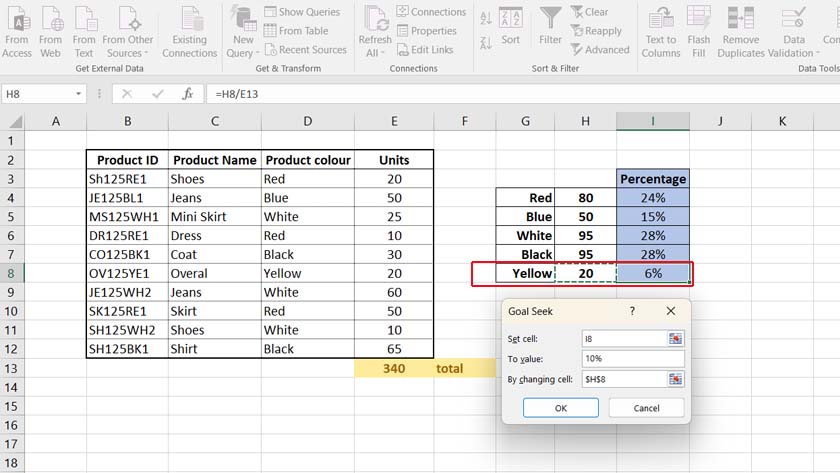 excel advanced skill: goal seek