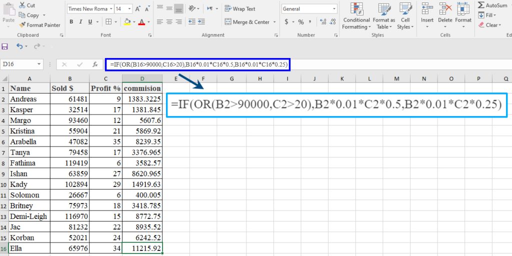 How to use OR in an IF statement in Excel