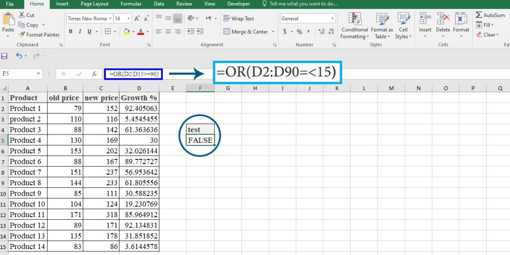 How to use the OR function as an array formula in Excel