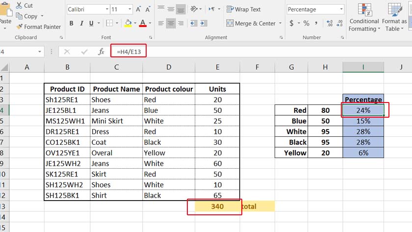 calculating percentage: Excel Advanced Skills