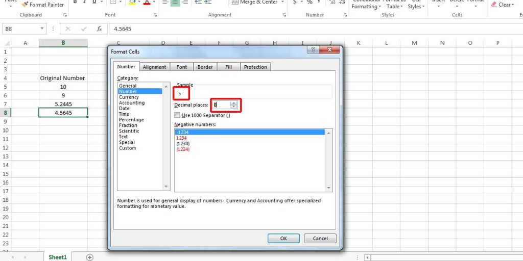You can see the result of the rounded number in the Sample frame.