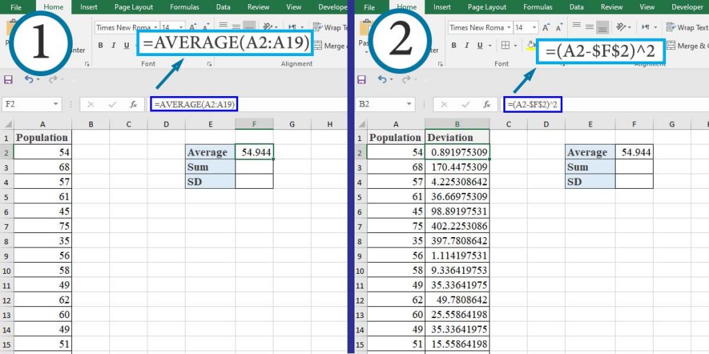 How to calculate the Standard Deviation of a Population Using Mathematical Formula in Excel