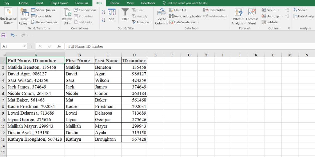 splitted cells in Excel