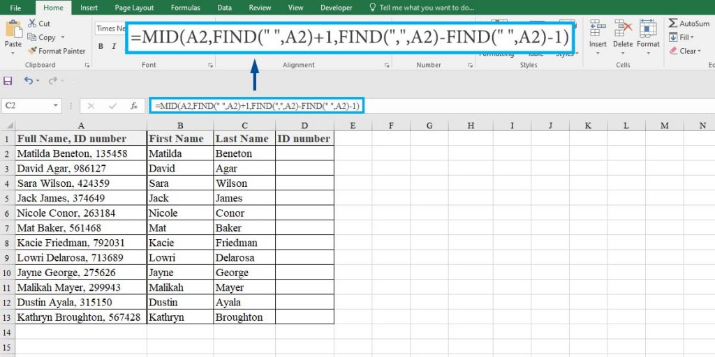 How to extract the last names from a list with commas in Excel