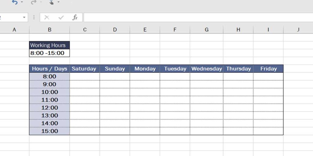 how to create a schedule in Excel, step one