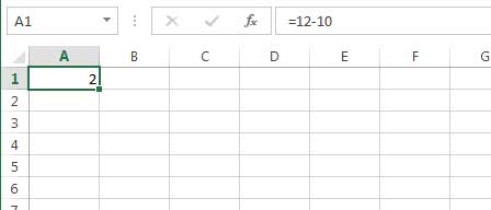 Excel Subtraction method, result of =12-10 [Enter]