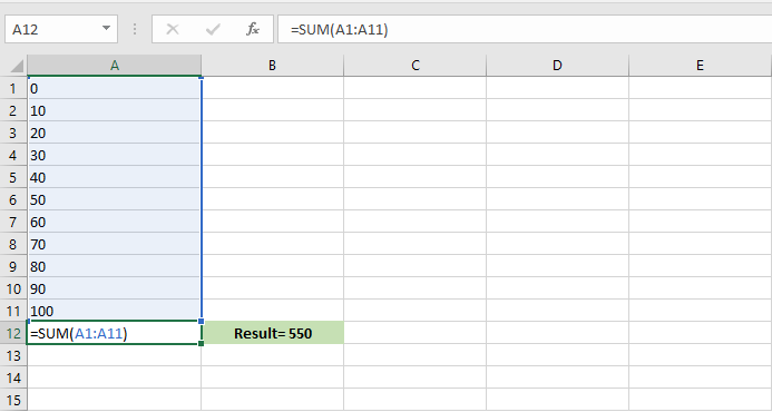 The SUM function in Excel