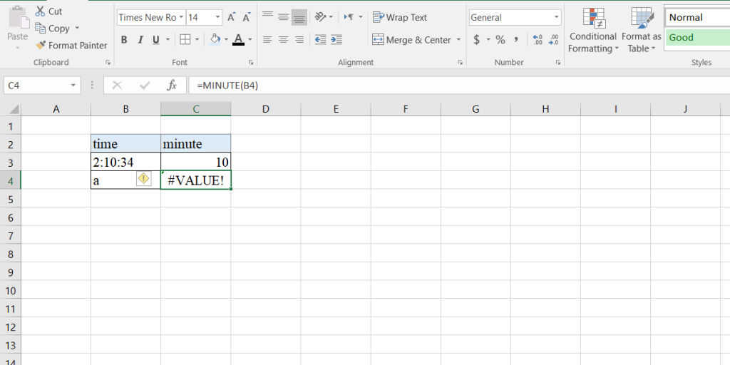 value error in Excel